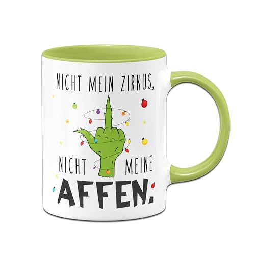 Tassenbrennerei Grinch Tasse - Nicht mein Zirkus, nicht meine Affen. - Weihnachtsasse lustig - Kaffeetasse mit Spruch - Weihnachts-Deko (Grün) von Tassenbrennerei