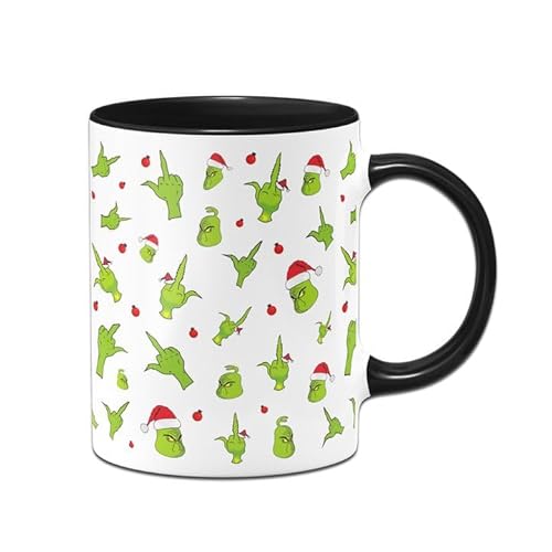 Tassenbrennerei Grinch Tasse - Rundherumdruck - Weihnachtstasse lustig - Kaffeetasse als Deko zu Weihnachten (Schwarz) von Tassenbrennerei