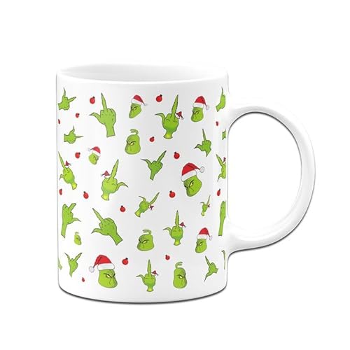 Tassenbrennerei Grinch Tasse - Rundherumdruck - Weihnachtstasse lustig - Kaffeetasse als Deko zu Weihnachten (Weiß) von Tassenbrennerei