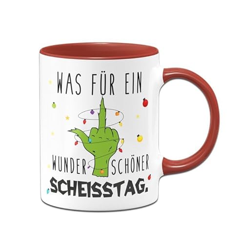 Tassenbrennerei Grinch Tasse - Was für ein wunderschöner Tag - Weihnachtstasse lustig - Kaffeetasse mit Spruch, Weihnachts-Deko (Rot) von Tassenbrennerei