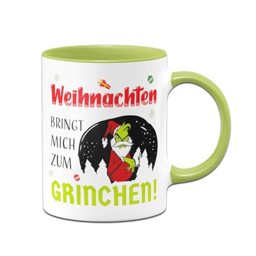 Tassenbrennerei Grinch Tasse - Weihnachten bringt mich zum Grinchen! - Weihnachtstasse mit Spruch lustig - Kaffeetasse, Bürotasse (Grün) von Tassenbrennerei