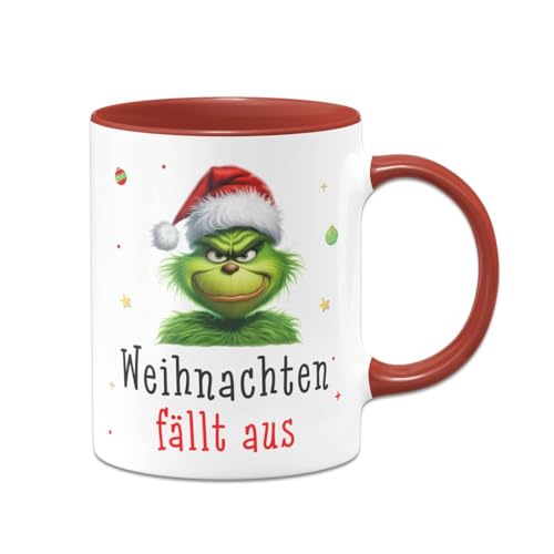Tassenbrennerei Grinch Tasse - Weihnachten fällt aus - Kaffeetasse mit Spruch, Weihnachtstasse lustig - Weihnachts-Deko Anti-Weihnachten (Rot) von Tassenbrennerei
