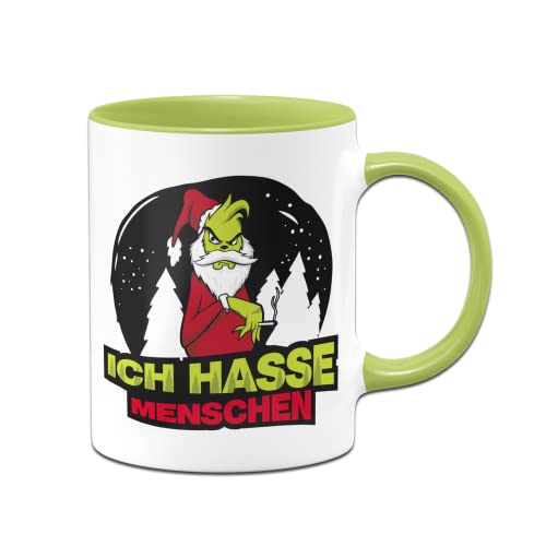 Tassenbrennerei Grinch Tasse mit Spruch: Ich hasse Menschen - Kaffeetasse, Weihnachtstasse lustig (Hellgrün) von Tassenbrennerei