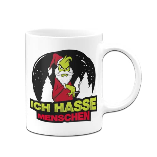 Tassenbrennerei Grinch Tasse mit Spruch: Ich hasse Menschen - Kaffeetasse, Weihnachtstasse lustig (Weiß) von Tassenbrennerei