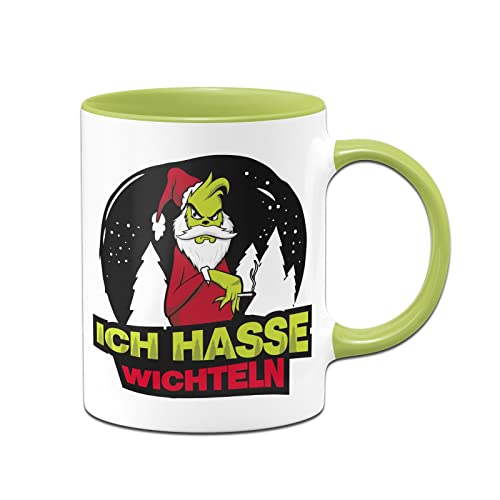 Tassenbrennerei Grinch Tasse mit Spruch: Ich hasse wichteln - Weihnachtstasse - Wichtelgeschenk zum wichteln (Hellgrün) von Tassenbrennerei