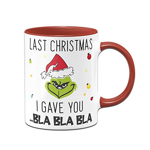 Tassenbrennerei Grinch Tasse mit Spruch: Last Christmas Bla Bla Bla - Weihnachtstasse lustig - Kaffeetasse als Grinch Deko (Rot) von Tassenbrennerei