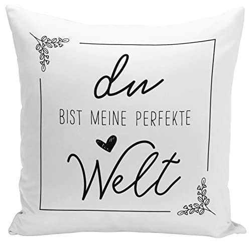 Tassenbrennerei Kissen - Du bist Meine perfekte Welt - Liebeskissen mit Spruch als Geschenk für Freund, Freundin als Liebesbeweis - Ich Liebe Dich von Tassenbrennerei