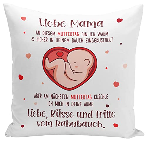 Tassenbrennerei Kissen - Liebe Mama an diesem Muttertag Bin noch in deinem Bauch - Geschenk zur Schwangerschaft am Muttertag - Schwanger von Tassenbrennerei