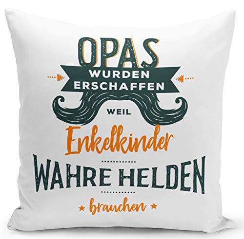 Tassenbrennerei Kissen Opas wurden erschaffen Weil Enkelkinder Helden brauchen - Geschenk für Opa (Grün, Kissenhülle + Kissen) von Tassenbrennerei