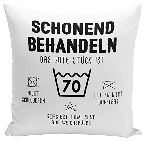 Tassenbrennerei Kissen - Schonend behandeln Das Gute Stück ist 70 - Geschenk für runder Geburtstag - Geburtstagsgeschenk lustig mit Spruch (70) von Tassenbrennerei