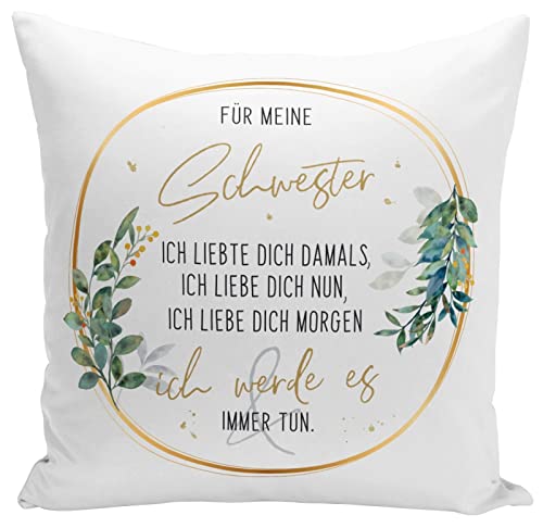 Tassenbrennerei Kissen mit Spruch - Für Meine Schwester - Ich Liebe Dich - Geschenk für Deine kleine oder Große Schwester von Tassenbrennerei