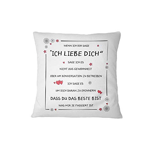 Tassenbrennerei Kissen mit Spruch Ich Liebe Dich - Kissenbezug inklusive Kissen, Dekokissen Geschenk für Freundin, Freund (Rote Herzen) von Tassenbrennerei
