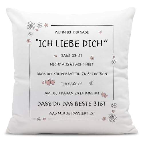 Tassenbrennerei Kissen mit Spruch Ich Liebe Dich - Kissenbezug inklusive Kissen, Dekokissen Geschenk für Freundin, Freund (Rosa Herzen) von Tassenbrennerei