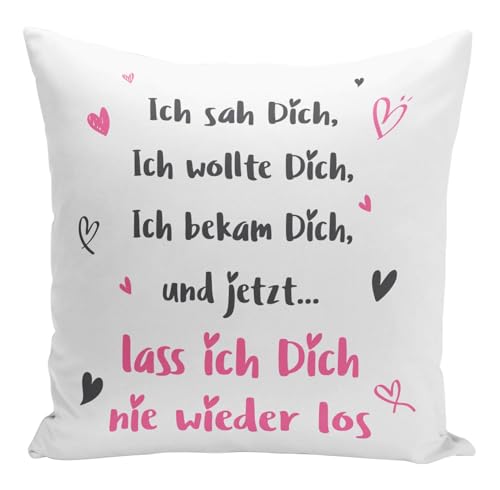 Tassenbrennerei Kissen mit Spruch Ich SAH Dich, Ich wollte Dich - Ich Liebe Dich Geschenk für Freund, Freundin (Rosa) von Tassenbrennerei