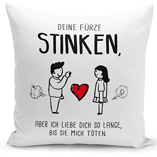 Tassenbrennerei Kissen mit Sprüchen: Deine stinken Aber ich Liebe Dich - Geschenk als Liebesbeweiss für Freundi oder Freund - Männer & Frauen von Tassenbrennerei