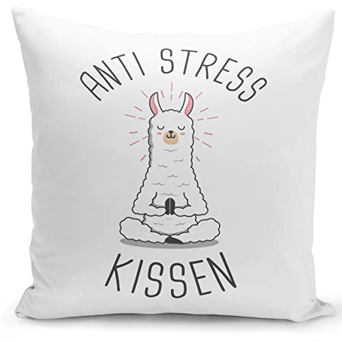 Tassenbrennerei Lama Kissen mit Spruch Anti Stress Kissen - Geschenk für Mama oder Freundin von Tassenbrennerei