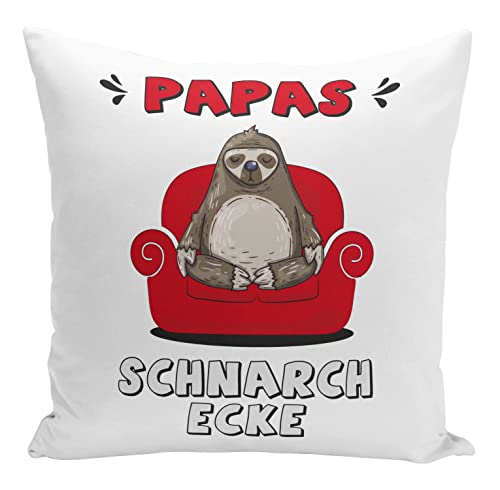 Tassenbrennerei Original Faultier Kissen Papas Schnarchecke im Sessel - Deutsche Qualität - Waschbar - Geschenk lustig (Papa) von Tassenbrennerei