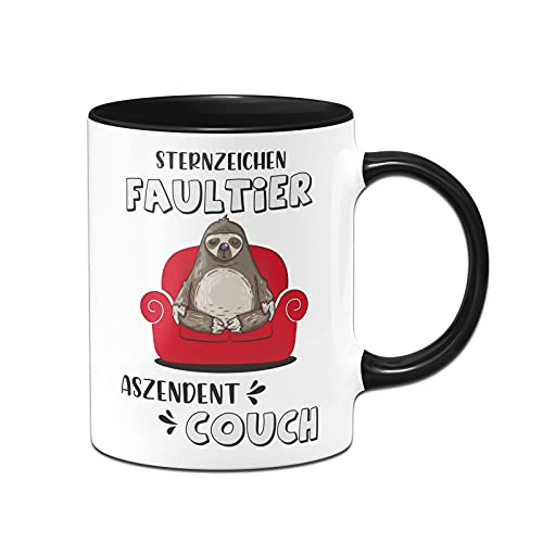 Tassenbrennerei Original - Faultier-Tasse mit Spruch: Sternzeichen Faultier Aszendent Couch - Kaffeetasse lustig Geschenk für Arbeitskollegen (Schwarz) von Tassenbrennerei