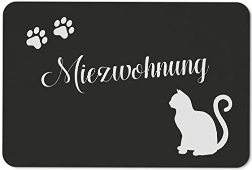 Tassenbrennerei Original - Fußmatte Miezwohnung mit Katze - Türmatte lustig mit Spruch - Deutsche Qualität von Tassenbrennerei