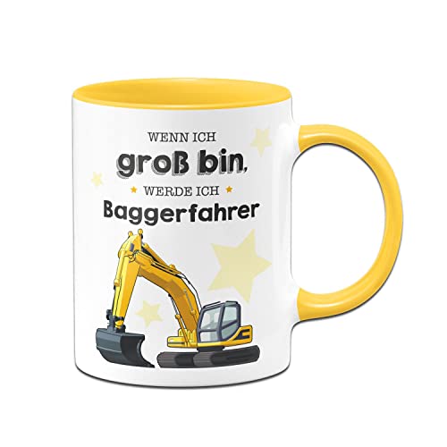 Tassenbrennerei Original - Kinder-Tasse Spruch Wenn ich groß bin werde ich Baggerfahrer - Kakaobecher mit Bagger (Gelb) von Tassenbrennerei