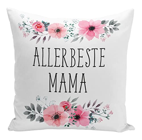 Tassenbrennerei Original - Kissen mit Spruch Allerbeste Mama mit Blümchen - Waschbar - Deutsche Qualität - Geschenk Mutter (Mama) von Tassenbrennerei