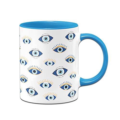 Tassenbrennerei Original Tasse mit Nazar Augen Rundumdruck boncuk evil eye türkisch Büro Kaffeetasse für die Arbeit, Geschenk für Freundin (Blau) von Tassenbrennerei