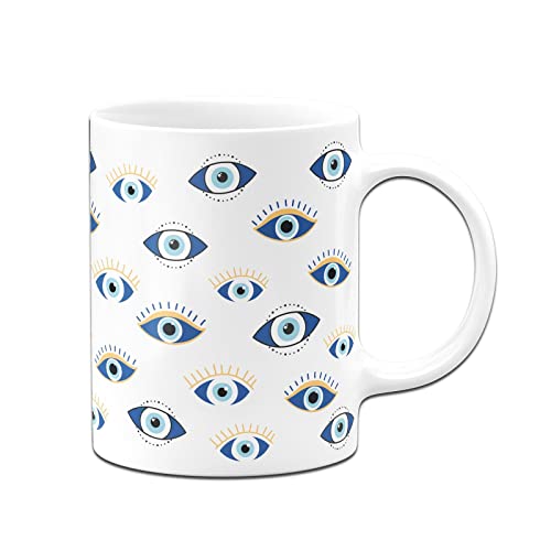 Tassenbrennerei Original Tasse mit Nazar Augen Rundumdruck boncuk evil eye türkisch Büro Kaffeetasse für die Arbeit, Geschenk für Freundin (Weiß) von Tassenbrennerei