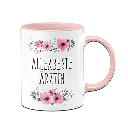 Tassenbrennerei Original - Tasse mit Spruch Allerbeste Ärztin mit Blümchen als Arzt Geschenk (Rosa, Ärztin) von Tassenbrennerei