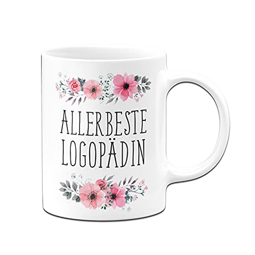 Tassenbrennerei Original - Tasse mit Spruch Allerbeste Logopädin mit Blümchen als Geschenk (Weiß, Logopädin) von Tassenbrennerei