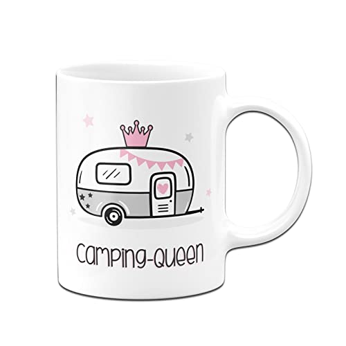 Tassenbrennerei Original Tasse mit Spruch Camping-Queen mit Wohnwagen Motiv Büro Kaffeetasse Geschenk für Camperin, Freundin, Kollegin von Tassenbrennerei