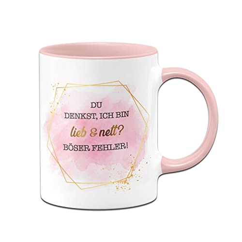 Tassenbrennerei Original Tasse mit Spruch Du denkst, ich bin lieb und nett Böser Fehler - Lady Boss Edition im Gold Design - Büro Kaffeetasse Geschenk für Freundin, Chefin oder Kollegin (Rosa) von Tassenbrennerei