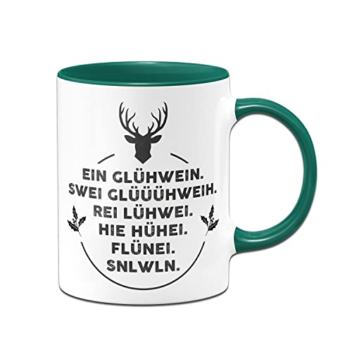 Tassenbrennerei Original - Tasse mit Spruch Ein Glühwein, swei Glüüüühwein, Rei Lühwei - Kaffeetasse lustig - Weihnachtstasse (Dunkelgrün) von Tassenbrennerei