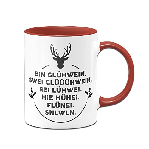 Tassenbrennerei Original - Tasse mit Spruch Ein Glühwein, swei Glüüüühwein, Rei Lühwei - Kaffeetasse lustig - Weihnachtstasse (Rot) von Tassenbrennerei