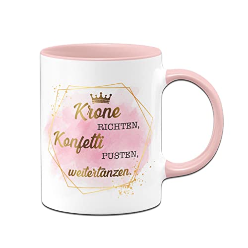 Tassenbrennerei Original Tasse mit Spruch Krone richten Konfetti pusten weitertanzen - Lady Boss Edition im Gold Design - Büro Kaffeetasse lustig Geschenk für Freundin (Rosa) von Tassenbrennerei