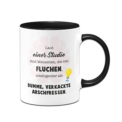 Tassenbrennerei Original - Tasse mit Spruch Laut einer Studie sind Menschen die viel fluchen intelligenter - Kaffeetasse lustig - Bürotasse für Kollegin (Schwarz) von Tassenbrennerei