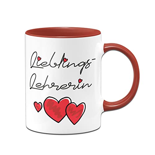 Tassenbrennerei Original Tasse mit Spruch Lieblings-Lehrerin - Büro Kaffeetasse Geschenk zum Abschied, Abschiedsgeschenk, Abschluss (Rot) von Tassenbrennerei