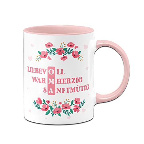 Tassenbrennerei Original - Tasse mit Spruch Oma Liebevoll Warmherzig Sanftmütig - Kaffeetasse Geschenk für Großmutter (Rosa) von Tassenbrennerei