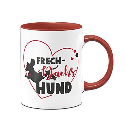 Tassenbrennerei Original - Tasse mit Spruch: Frech-Dachs-Hund - Lustige Dackel Kaffeetasse - Geschenk für Dackelliebhaber (Rot) von Tassenbrennerei