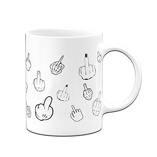 Tassenbrennerei Original - Tasse mit Spruch: Mittelfinger rundherum bedruckt - Lustige Bürotasse als Geschenk für Kollegin (Weiß) von Tassenbrennerei