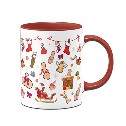 Tassenbrennerei Penis Tasse Wimmelbild Weihnachten (Rundumdruck) - Kaffeetasse lustig Geschenk für Kollegen (Rot) von Tassenbrennerei