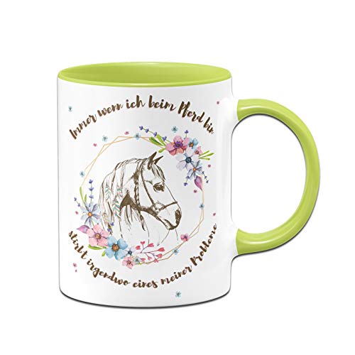 Tassenbrennerei Pferde Tasse mit Spruch Immer wenn ich beim Pferd Bin stirbt irgendwo eines meiner Probleme - Geschenk Pferdeliebhaber (Hell-Grün) von Tassenbrennerei