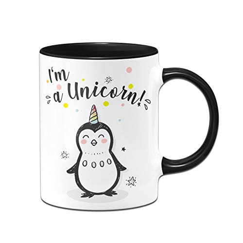 Tassenbrennerei Pinguin Tasse als Geschenk mit Spruch I´m a Unicorn - Einhorn lustig - Spülmaschinenfest (Schwarz) von Tassenbrennerei