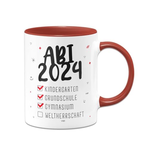 Tassenbrennerei Tasse Abi 2024 mit Spruch: Weltherrschaft - Kaffeetasse lustig als geschenk zum Abitur für Abiturienten - Abschluss (2024, Rot) von Tassenbrennerei