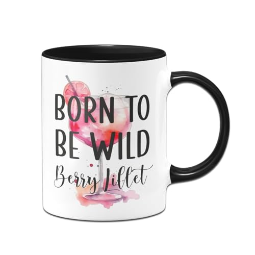 Tassenbrennerei Tasse - Born to be Wildberry Lillet - Glas, Kaffeetasse lustig mit Spurch als Geschenk für Kollegin, Freundin, Frauen (Schwarz) von Tassenbrennerei