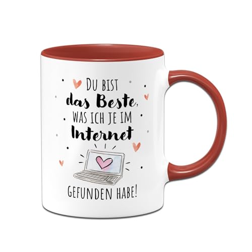 Tassenbrennerei Tasse - Du bist das Beste, was ich je im Internet gefunden habe - Kaffeetasse lustig mit Spruch Ich liebe Dich - Geschenk Freundin, Freund zum Valentinstag, Jahrestag (Rot) von Tassenbrennerei