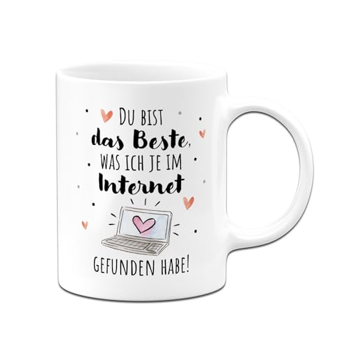 Tassenbrennerei Tasse - Du bist das Beste, was ich je im Internet gefunden habe - Kaffeetasse lustig mit Spruch Ich liebe Dich - Geschenk Freundin, Freund zum Valentinstag, Jahrestag (Weiß) von Tassenbrennerei