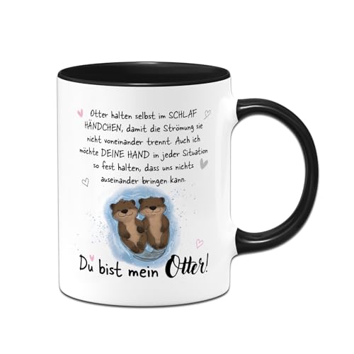 Tassenbrennerei Tasse - Du bist mein Otter! Ich möchte Deine Hand in jeder Situation fest halten. - Kaffeetasse mit Spruch Ich liebe Dich - Geschenk Freundin, Freund (Schwarz) von Tassenbrennerei