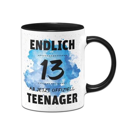 Tassenbrennerei Tasse - Endlich 13 - Ab jetzt offiziell Teenager - Zum Geburtstag Mädchen und Jungen als Geburtstagsgeschenk (Schwarz) von Tassenbrennerei