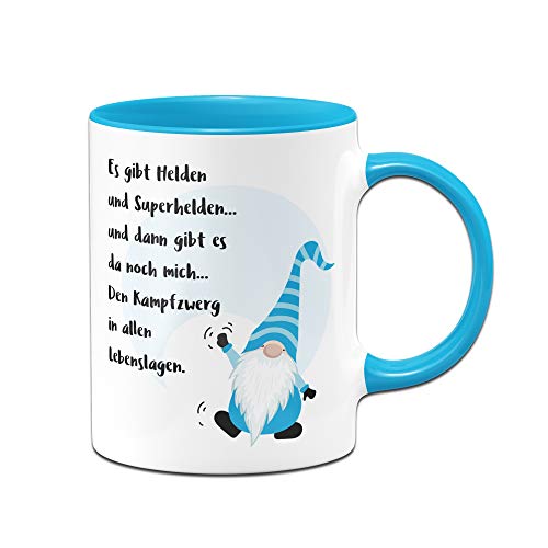 Tassenbrennerei Tasse Es gibt Helden und Superhelden und Mich den Kampfzwerg - Tassen mit Sprüchen lustig (Blau) von Tassenbrennerei