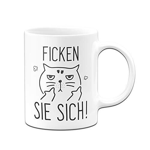 Tassenbrennerei Tasse Ficken Sie Sich mit Katze - Tassen mit Spruch lustig - Spülmaschinenfest (Weiß) von Tassenbrennerei